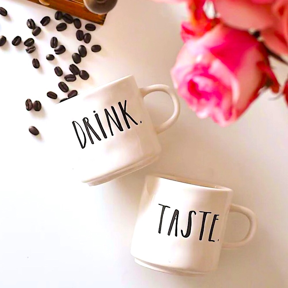 NIB RAE DUNN + Magenta DRINK + TASTE MUGS, SET OF 2 LIMITED EDITION